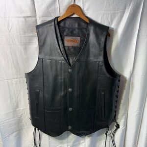 Unik Black Leather Men's Snap Front Biker Vest